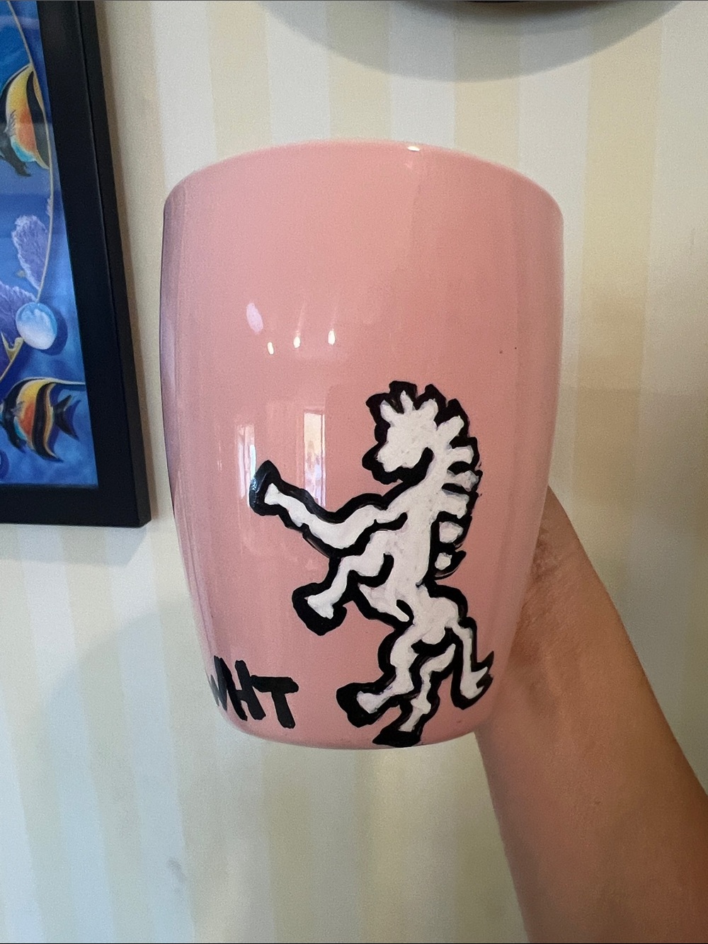 #3323*Pink Ceramic WHT Horse Logo Handcrafted Painted Art by Julie Lee Nersinger